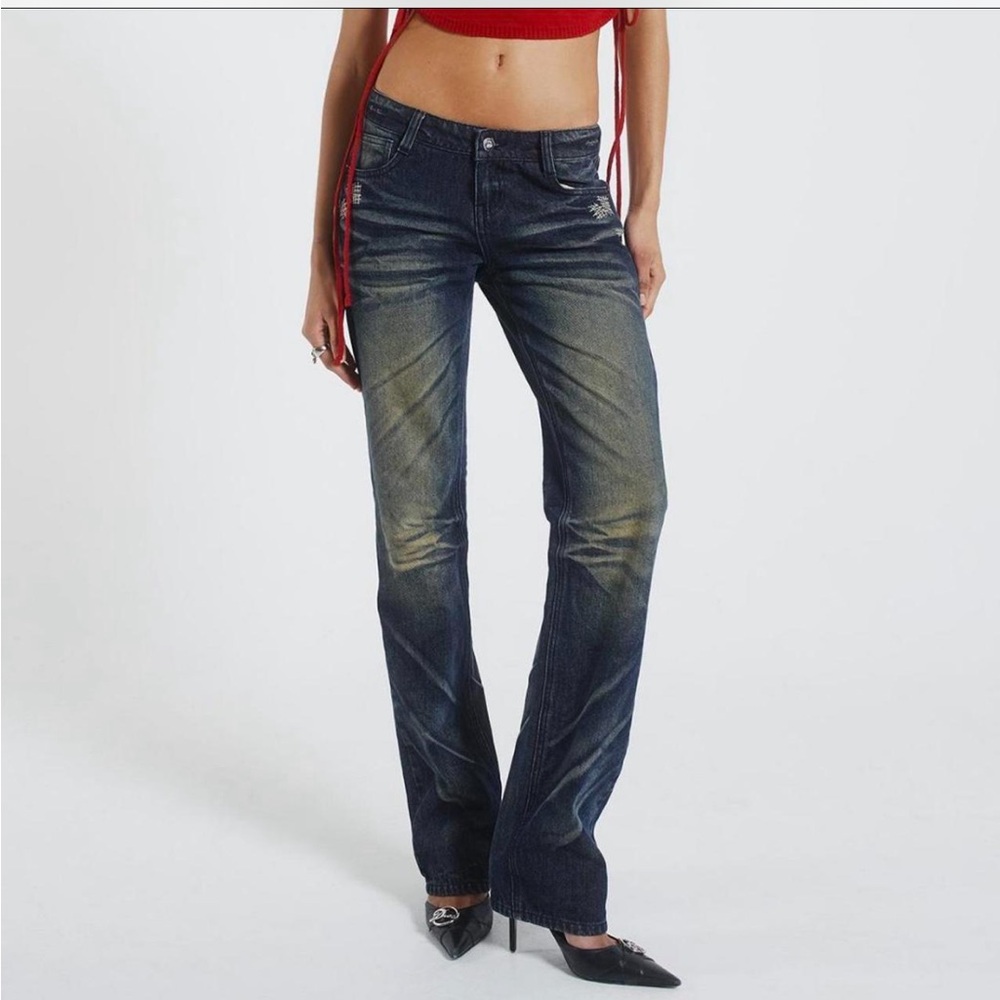 Jaded London Blue Boot Cut Jeans with Vintage Fading